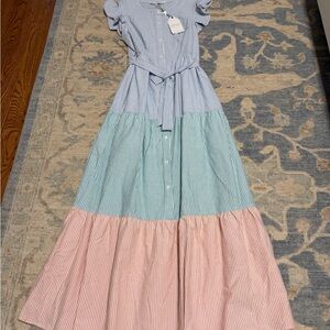 English Factory Striped Blue, Green, and Pink Women’s Maxi Dress Size Small NWT!